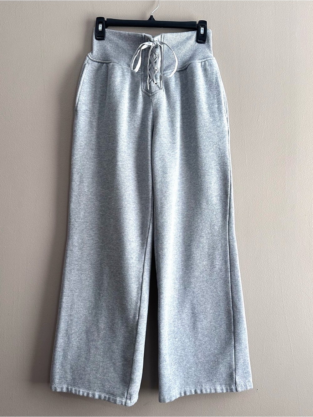 Victoria's Secret Grey Lace-up High Waist Wide Leg Sweat Pants Womens Small